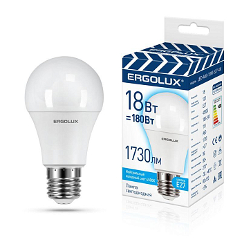 Лампа светодиодная LED-A60-18W-E27-4K замена ЛОН 18Вт Е27 4500К 172-265В ПРОМО Ergolux 15558