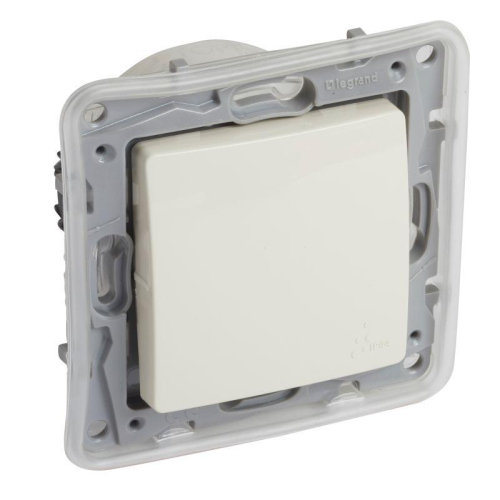 Переключатель 1-кл. СП Etika 10А IP44 250В 10AX авт. зажимы механизм сл. кость Leg 672300