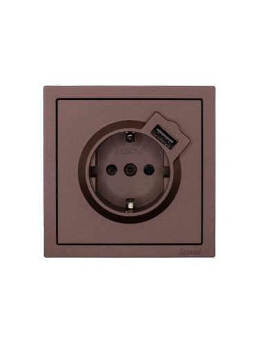 Розетка 1-м СП ZIMA IP20 + USB с заземл. механизм шоколад LEZARD 704-7388-181