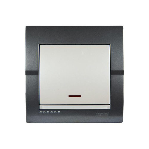 Выключатель 1-кл. СП Deriy 10А с подсветкой темн. сер./жемчуж. LEZARD 702-2930-111