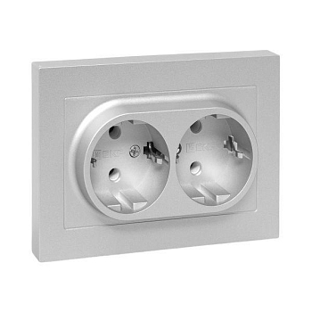 Розетка 2-м СП Эпика 16А с заземл. без защ. шторок с рамкой механизм алюм. EKF UP1-SOA-210