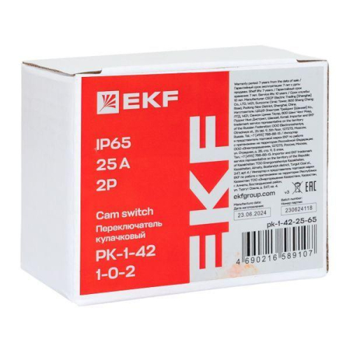 Переключатель кулачковый ПК-1-42 2п 25А "1-0-2" IP65 EKF pk-1-42-25-65