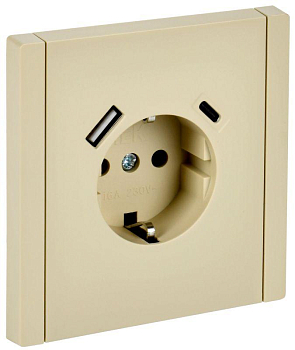 Розетка FORTE&PIANO FP447 16А USB A+C 18Вт с заземл. защ. штроки винт. крепл. ваниль IEK FP-R14-16-U22-018-K10