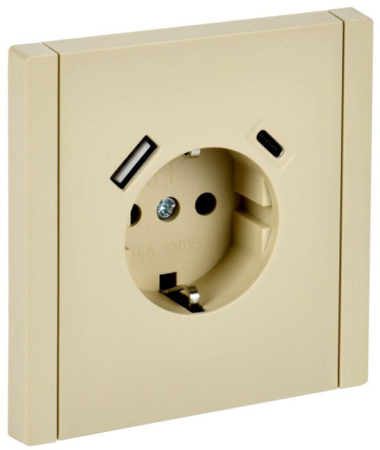 Розетка FORTE&PIANO FP447 16А USB A+C 18Вт с заземл. защ. штроки винт. крепл. ваниль IEK FP-R14-16-U22-018-K10