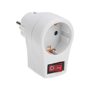 Адаптер сетевой 16А с выключателем с заземл. защ. шторки бел. Rexant 11-1084