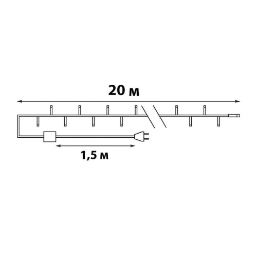 Гирлянда LED ULD-S2000-200/DGA WARM WHITE IP20 20м 200 диодов тепл. бел. свет провод зел. Uniel UL-00007308
