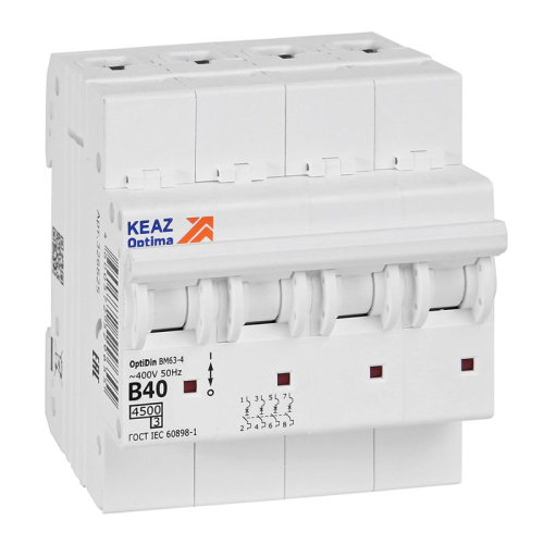 Выключатель автоматический модульный 4п B 40А OptiDin BM63-4B40-4.5-УХЛ3 КЭАЗ 329532