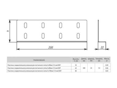 Пластина для лестн. лотка соединительная усилен. H=80мм 1.5мм HDZ EKF cylt8015-HDZ