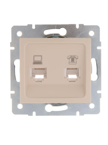 Розетка компьютерная + телефонная 2-м СП Karina RJ45 + RJ11 механизм крем. LEZARD 707-0388-143