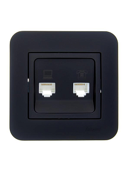 Розетка компьютерная+телефонная 2-м СП ASTI RJ45 + RJ11 в сборе черн. бархат LEZARD 7081-4242-143
