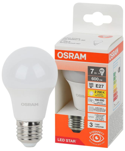 Лампа светодиодная LED Star 7Вт грушевидная 2700К E27 600лм (замена 60Вт) OSRAM 4058075695658