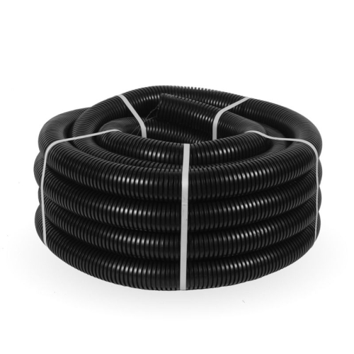 Труба гофрированная ПНД тяжелая d50мм с протяжкой 750 Н безгалоген. (HF) стойкая к УФ черн. (уп.15м) Промрукав PR.025041