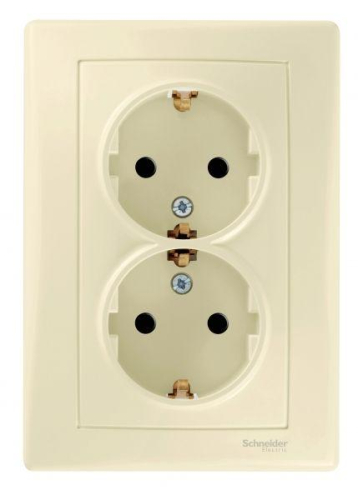 Розетка 2-м СП Sedna 16А IP20 250В с заземл. защ. шторки беж. SchE SDN3000747