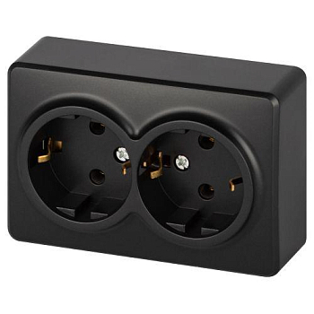 Розетка 2-м ОП Эксперт 11-2205-05 16А IP20 250В 2х2P+E Schuko с заземл. антрацит Эра Б0063047