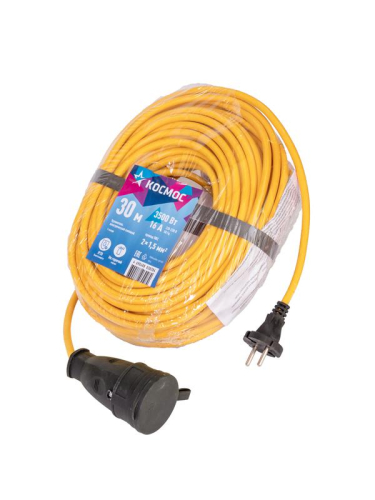 Удлинитель-шнур 1х30м 16А IP44 220В 3.5кВт ПВС 2х1.5 УХ16 Россия КОСМОС YSHKsm30m-1g(16A)S