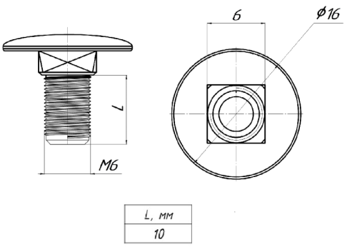 Винт с квадратным подголовником М6х10 TDZ EKF wkm6x10-TDZ
