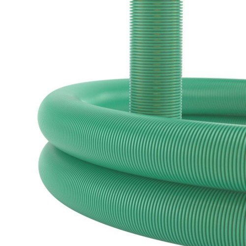 Труба гофрированная двустенная ПНД гибкая дренажная d110мм без фильтра SN8 перфорация 360град. зел. (уп.50м) DKC 140911-8K