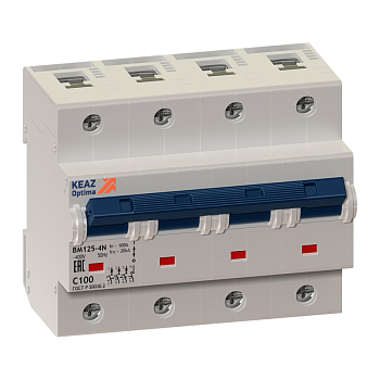 Выключатель автоматический модульный 4п (3P+N) D 80А 6кА OptiDin BM125-4ND80-14ln-УХЛ3 КЭАЗ 138604