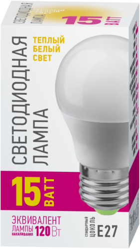 Лампа светодиодная 90 437 OLL-G45-15-230-2.7K-E27-PROMO 15Вт шар 2700К E27 220-240В ОНЛАЙТ 90437