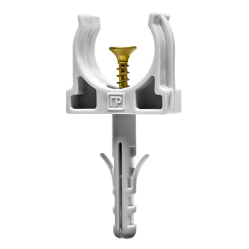 Держатель для труб (клипса) d20мм с дюбелем и саморезом сер. (в малой упак.) (уп.10шт) Промрукав PR13.0308