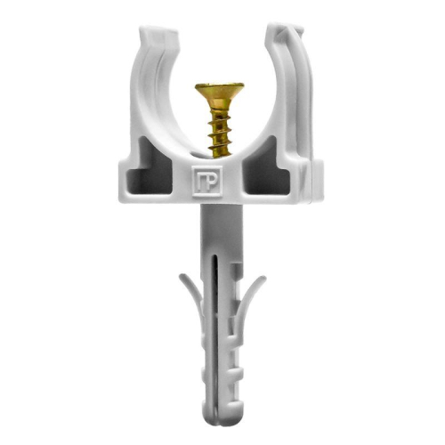 Держатель для труб (клипса) d20мм с дюбелем и саморезом сер. (в малой упак.) (уп.10шт) Промрукав PR13.0308