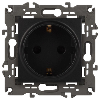 Розетка 1-м СП Эра Elegance 14-2102-05 16А IP20 16AX 250В 2P+E Schuko защ. шторки антрацит Эра Б0034276