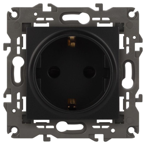 Розетка 1-м СП Эра Elegance 14-2102-05 16А IP20 16AX 250В 2P+E Schuko защ. шторки антрацит Эра Б0034276