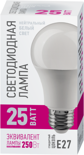 Лампа светодиодная 90 447 OLL-A60-25-230-4K-E27-PROMO 25Вт грушевидная 4000К E27 220-240В ОНЛАЙТ 90447