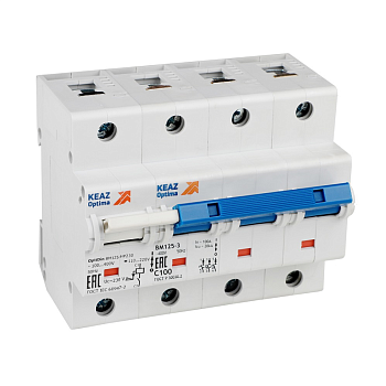 Выключатель автоматический модульный 3п C 82А OptiDin BM125-3C80-НР-8ln-УХЛ3 с независимым расцепителем КЭАЗ 336380