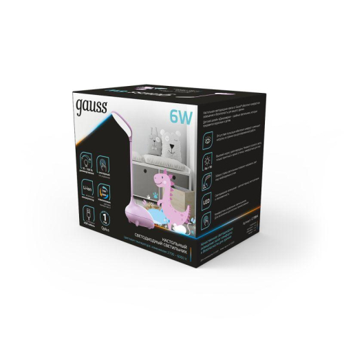 Светильник светодиодный настольный Qplus 6Вт 2700-6000К 330лм 5В аккум. Li-ion 1200мА.ч диммир. детский роз. GAUSS GT7014