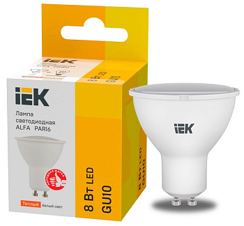 Лампа светодиодная Alfa 8Вт PAR16 софит 3000К GU10 230В (6шт) IEK LLA-PAR16-8-230-3-GU10-6