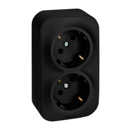 Розетка 2-м ОП Quteo 16А IP20 250В 2х2P+E с заземл. без защ. шторок черн. матов. IEK 782470