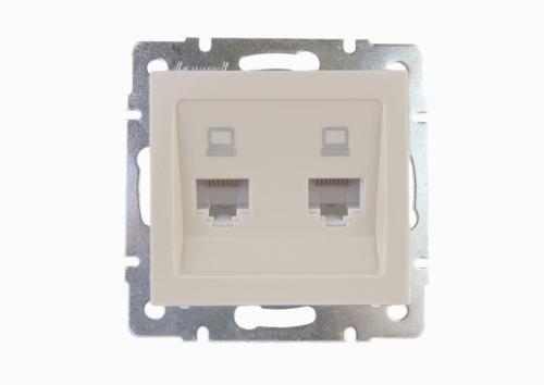 Розетка компьютерная 2-м Rain RJ45 механизм крем. LEZARD 703-0388-141