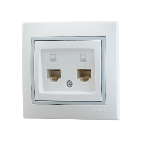 Розетка компьютерная 2-м СП Mira RJ45 16А IP20 с сер. вставкой бел. LEZARD 701-0215-141