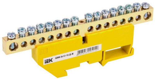 Шина PE "земля" на DIN-изол. ШНИ 8х12-16-Д-Ж IEK YNN10-812-16D-K05