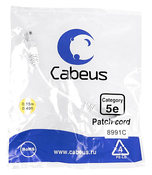 Патч-корд U/UTP кат.5E 2xRJ45/8p8c неэкранир. PVC 0.15м бел.. бел. Cabeus 8991c