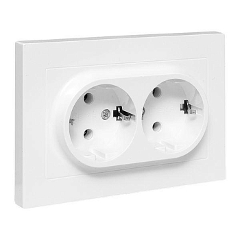 Розетка 2-м СП Эпика 16А с заземл. без защ. шторок с рамкой механизм бел. EKF UP1-SOW-210