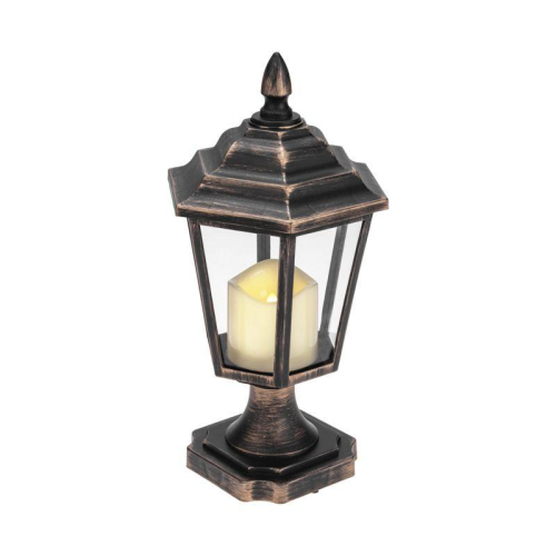 Фонарь декоративный на подставке со свечкой бронзовый корпус размер 14.5х17х31см тепл. бел. Neon-Night 513-058