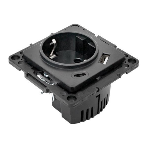 Розетка 1-м СП Стокгольм 16А USB A+C с заземл. защ. шторки винтов. клеммы механизм черн. EKF EZR16-2USB-typeA-typeC