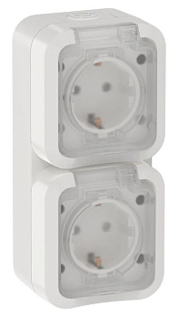 Розетка 2-м ОП TORS 16А IP55 TS332 вертик. с заземл. с крышкой бел. IEK TS-R26-16-55-V-K01