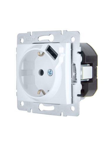 Розетка 1-м СП ASTI 16А IP20 с заземл. с заряд. устройством USB механизм бел. LEZARD 7081-0288-181