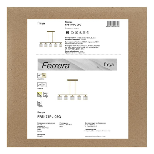 Люстра Ferrera Е27х5 200Вт IP20 Freya FR5474PL-05G