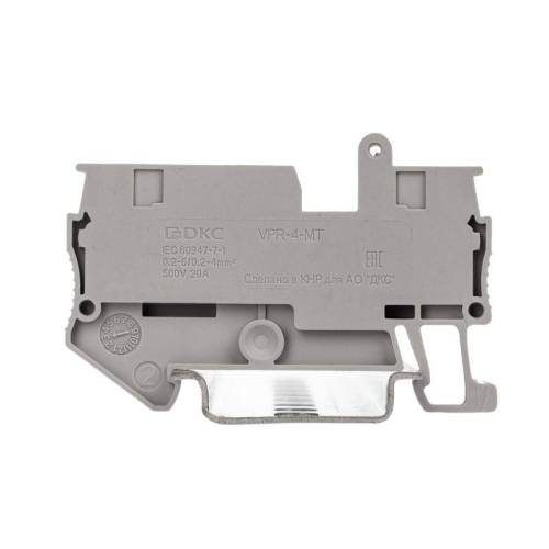 Клемма с размыкателем зажим push-in 2 точки подключения 4кв.мм сер. DKC VPR-4-TG