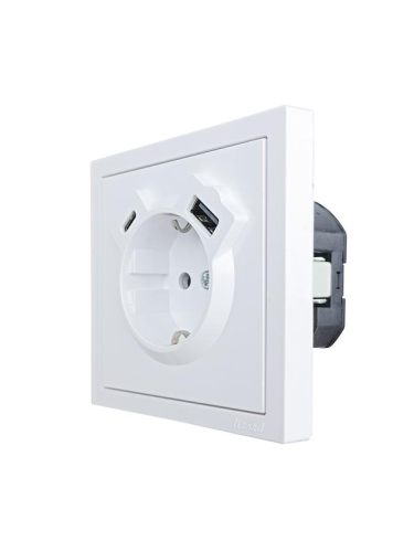 Розетка 1-м СП ZIMA IP20 Type-C + USB с заземл. механизм бел. LEZARD 704-0288-181TC