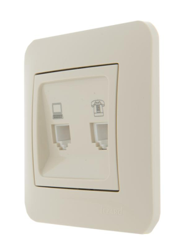Розетка компьютерная + телефонная 2-м СП Karina RJ45 + RJ11 механизм крем. LEZARD 707-0388-143