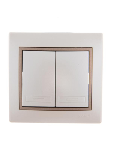 Переключатель проходной 2-кл. Mira жемчуж./бел. метал./свет./корич. метал. LEZARD 701-3031-106