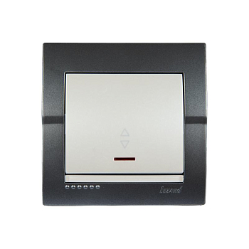 Переключатель проходной 1-кл. СП Deriy 10А с подсветкой темн. сер./жемчуж. LEZARD 702-2930-114