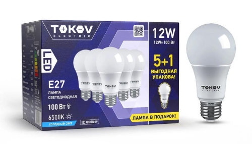 Лампа светодиодная 12Вт А60 6500К Е27 176-264В Promo 5+1 TOKOV ELECTRIC Promo-A60-E27-12-6.5K