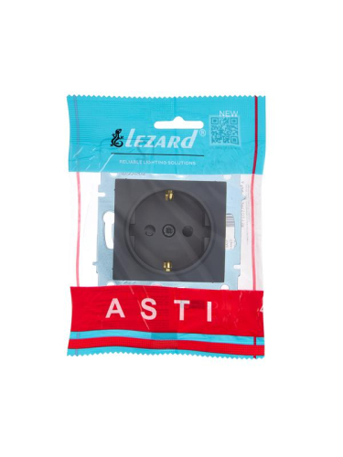 Розетка 1-м СП ASTI 16А IP20 с заземл. защ. шторки термопласт механизм черн. бархат. LEZARD 7081-4288-124B