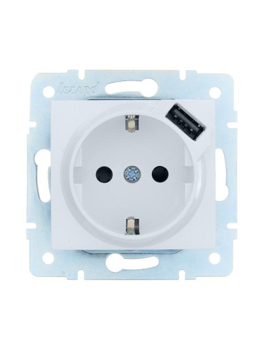 Розетка 1-м СП ASTI 16А IP20 с заземл. с заряд. устройством USB механизм бел. LEZARD 7081-0288-181
